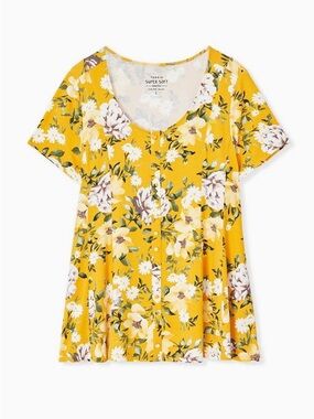 Torrid Super Soft Yellow Floral Top Womens Plus Size 2X